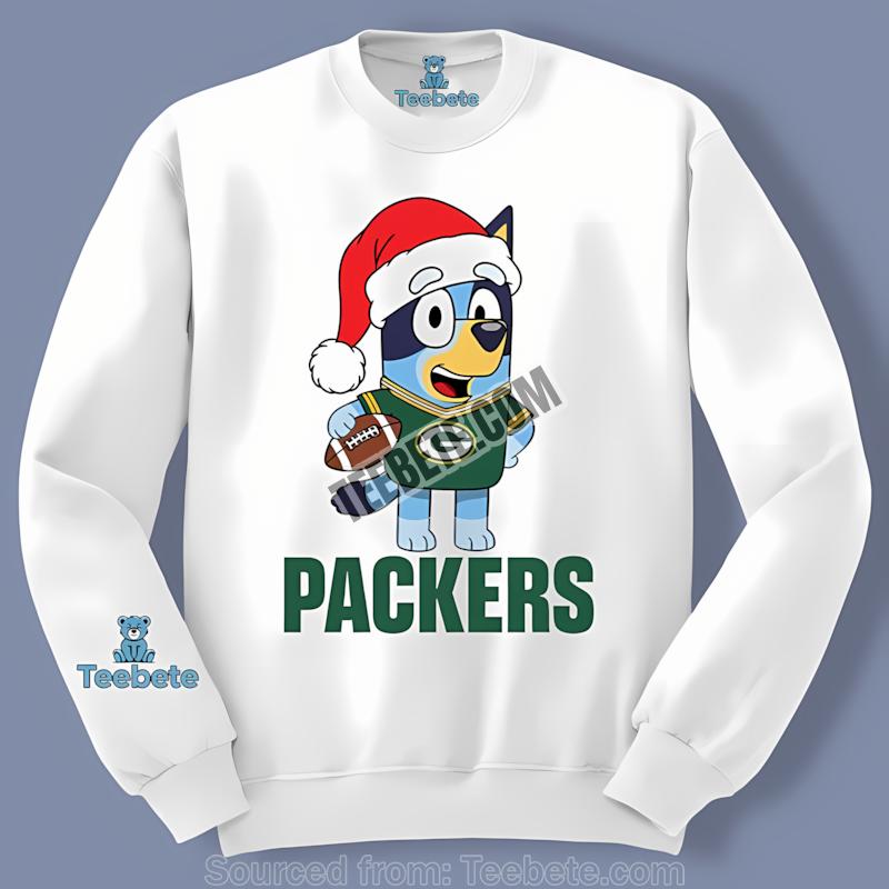 Green Bay Packers Bluey Christmas Santa Hat Soft Long Sleeve Green Bay Packers Bluey Christmas Santa Hat Soft Long Sleeve