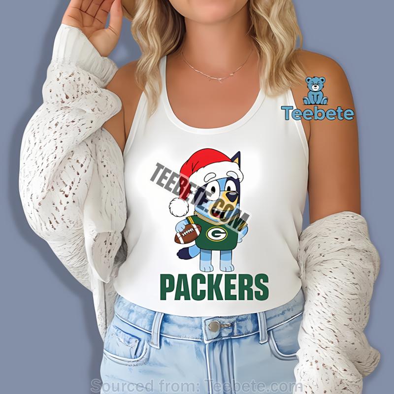 Green Bay Packers Bluey Christmas Santa Hat Soft Tanktop Green Bay Packers Bluey Christmas Santa Hat Soft Tanktop
