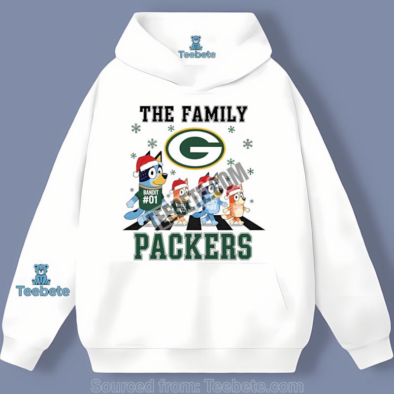 Green Bay Packers Bluey Family Christmas Snowflake Casual Hoodie Green Bay Packers Bluey Family Christmas Snowflake Casual Hoodie