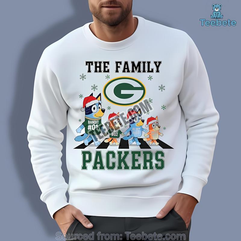 Green Bay Packers Bluey Family Christmas Snowflake Casual Long Sleeve Green Bay Packers Bluey Family Christmas Snowflake Casual Long Sleeve