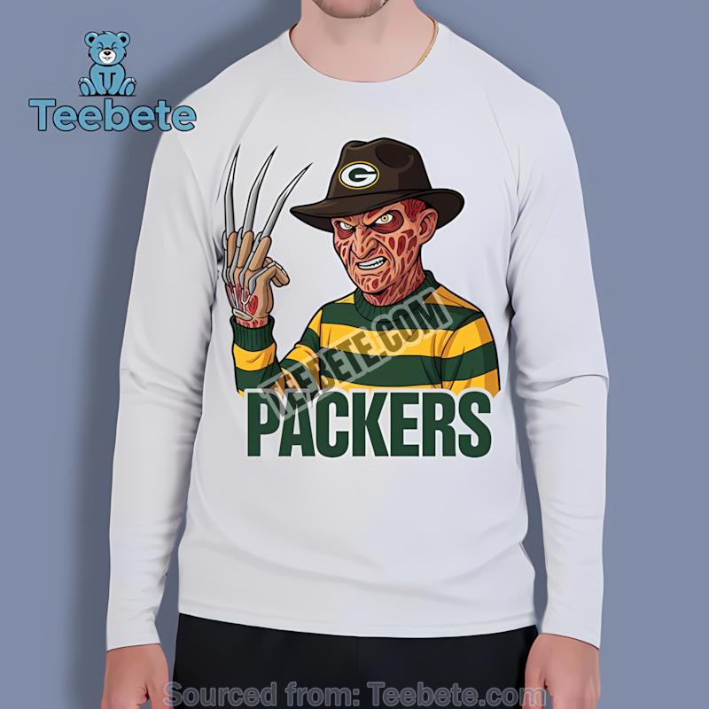 Halloween Green Bay Packers Freddy Krueger Graphic Long Sleeve Halloween Green Bay Packers Freddy Krueger Graphic Long Sleeve