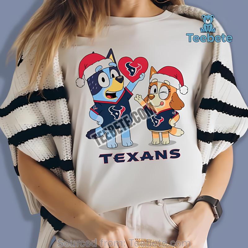 Houston Texans Bluey And Bingo Heart Christmas Shirt