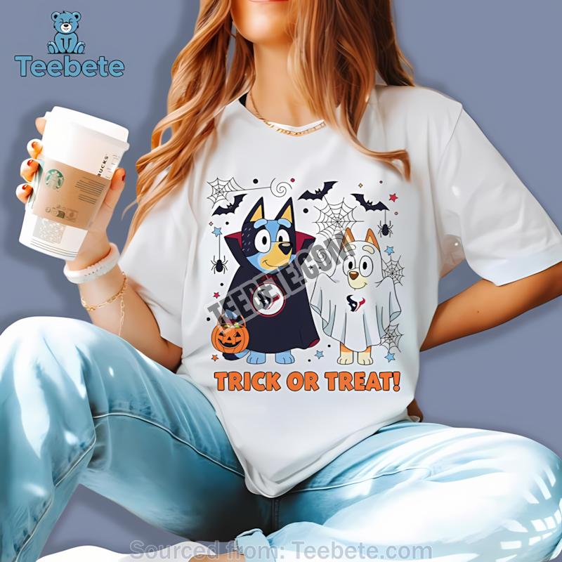 Houston Texans Bluey Bingo Trick Or Treat Halloween Shirt