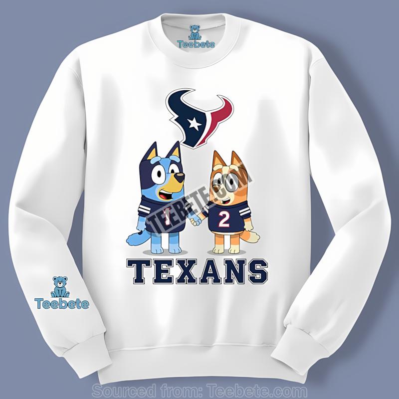 Houston Texans Bluey Family Santa Hat Christmas Parade Long Sleeve Houston Texans Bluey Family Santa Hat Christmas Parade Long Sleeve