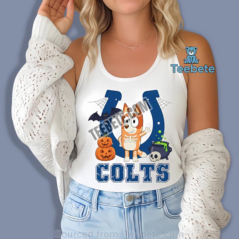 Indianapolis Colts Bingo Bluey Halloween Skeleton Pumpkin Tanktop Indianapolis Colts Bingo Bluey Halloween Skeleton Pumpkin Tanktop