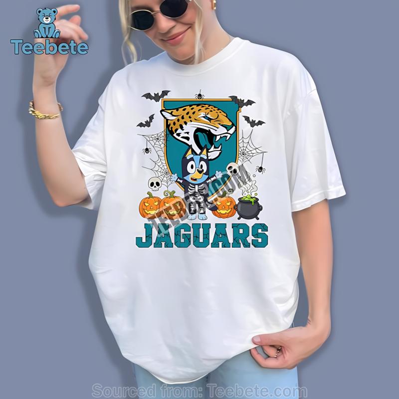 Jacksonville Jaguars Bingo Bluey Halloween Skeleton Pumpkin Shirt