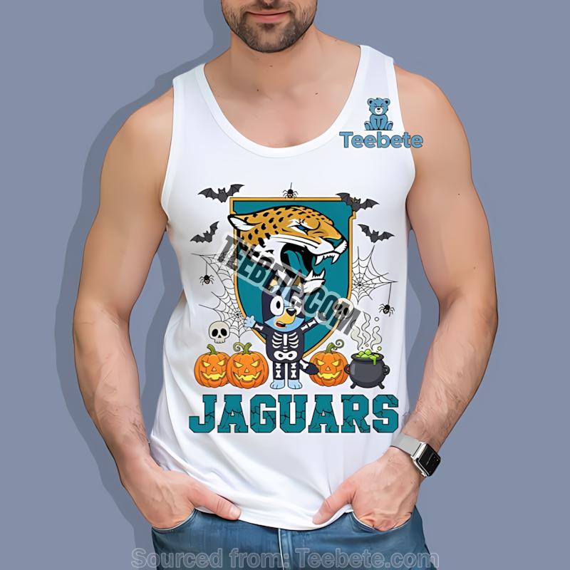 Jacksonville Jaguars Bingo Bluey Halloween Skeleton Pumpkin Tanktop Jacksonville Jaguars Bingo Bluey Halloween Skeleton Pumpkin Tanktop
