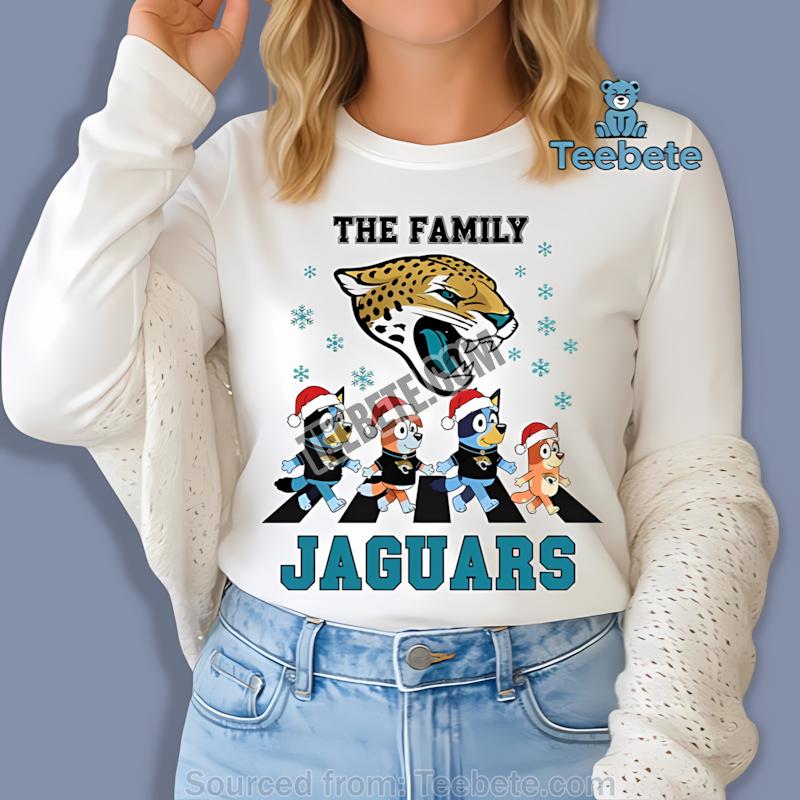 Jacksonville Jaguars Bluey Family Christmas Snowflake Long Sleeve Jacksonville Jaguars Bluey Family Christmas Snowflake Long Sleeve