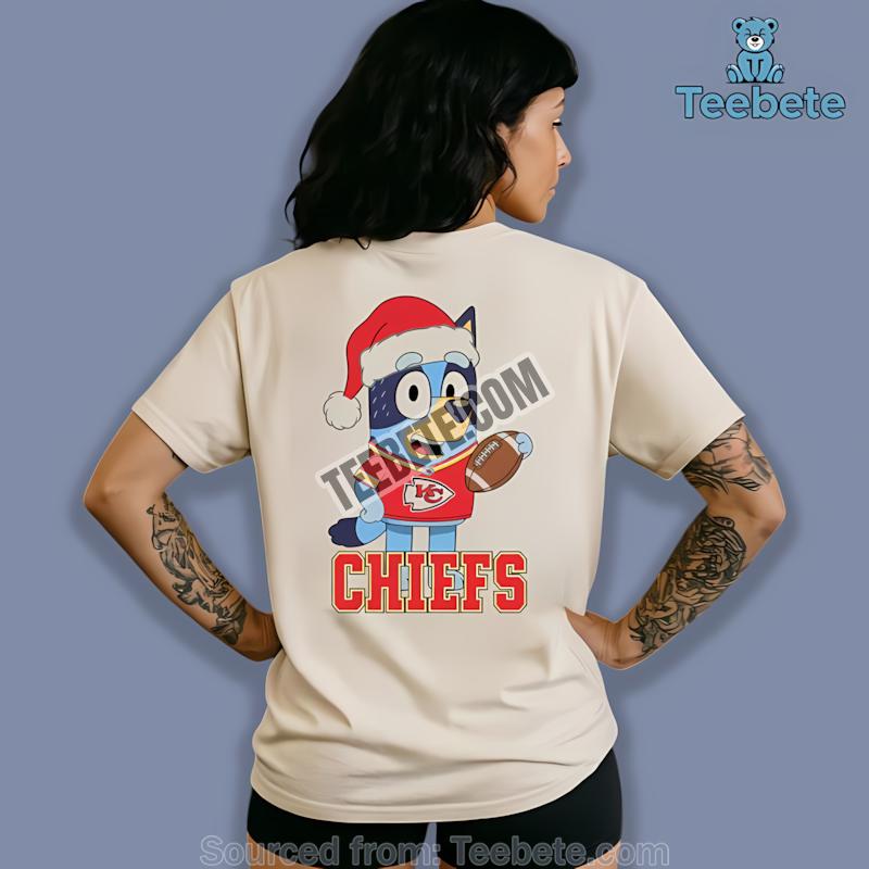 Kansas City Chiefs Bluey Santa Hat Christmas Graphic Shirt