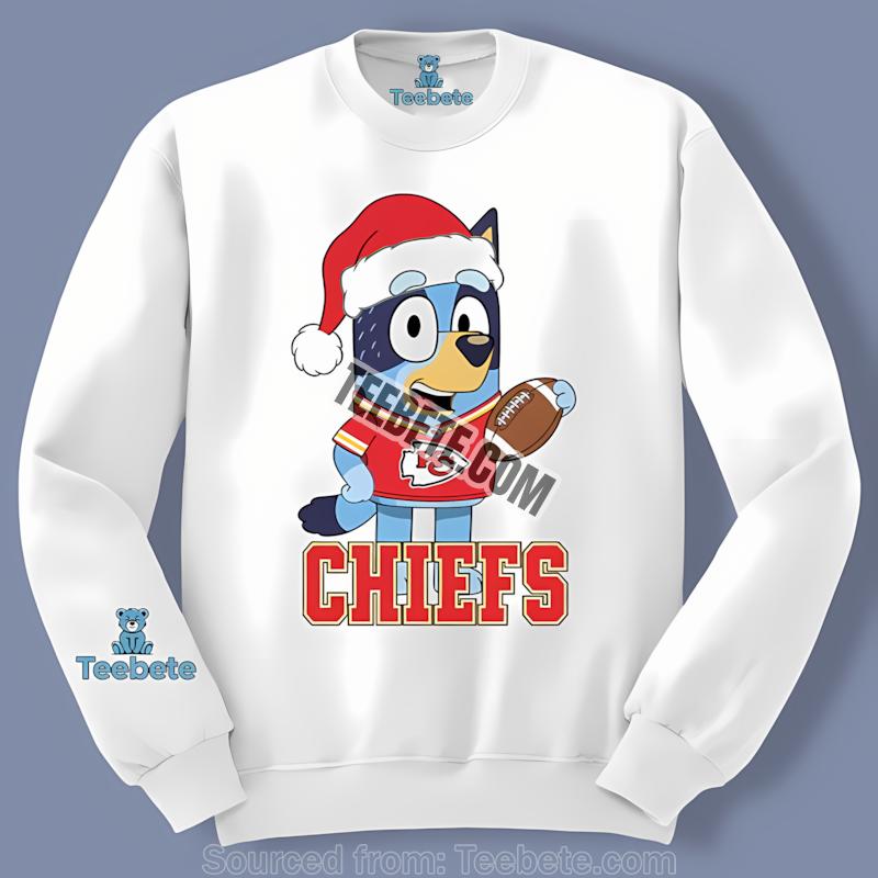 Kansas City Chiefs Bluey Santa Hat Christmas Graphic Long Sleeve Kansas City Chiefs Bluey Santa Hat Christmas Graphic Long Sleeve