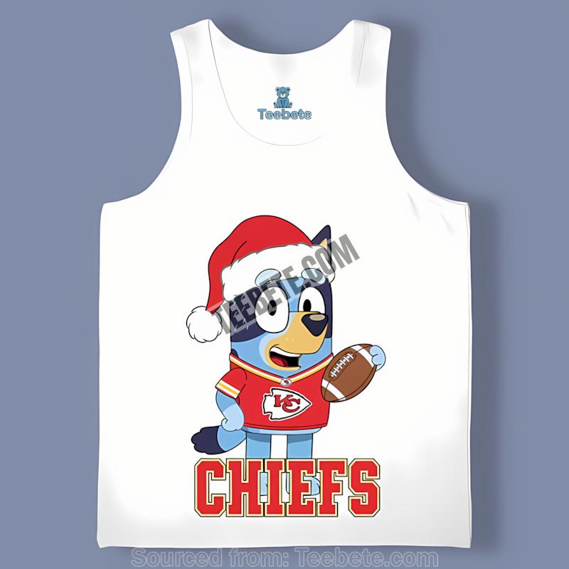 Kansas City Chiefs Bluey Santa Hat Christmas Graphic Tanktop Kansas City Chiefs Bluey Santa Hat Christmas Graphic Tanktop