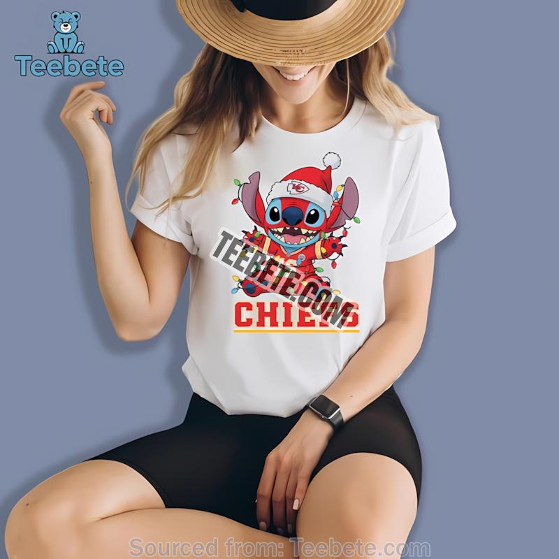 Kansas City Chiefs Stitch Christmas Lights Holiday Retro Shirt
