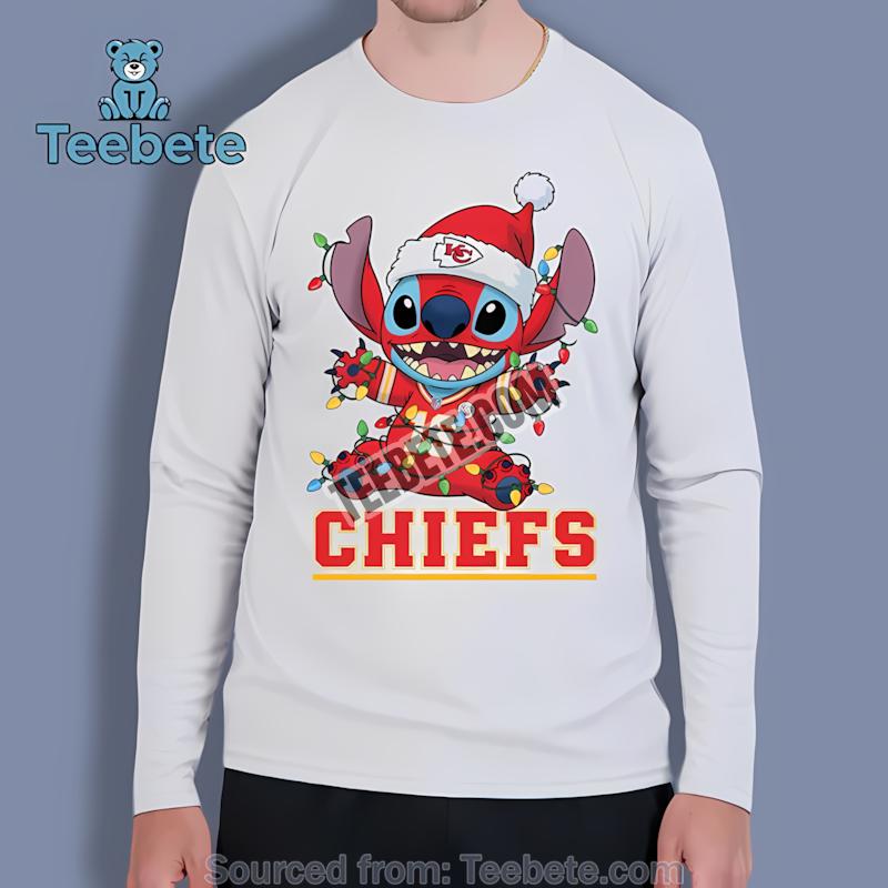 Kansas City Chiefs Stitch Christmas Lights Holiday Retro Long Sleeve Kansas City Chiefs Stitch Christmas Lights Holiday Retro Long Sleeve