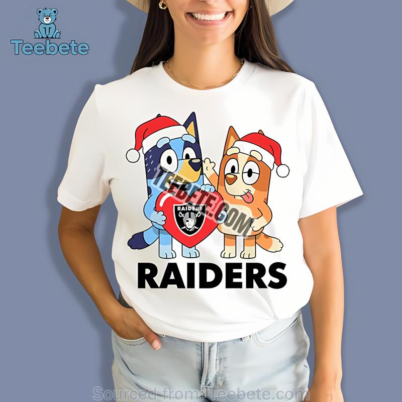 Las Vegas Raiders Bluey And Bingo Christmas Heart Graphic Shirt