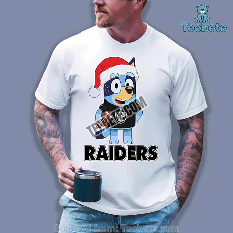 Las Vegas Raiders Bluey Christmas Santa Hat Holiday Shirt