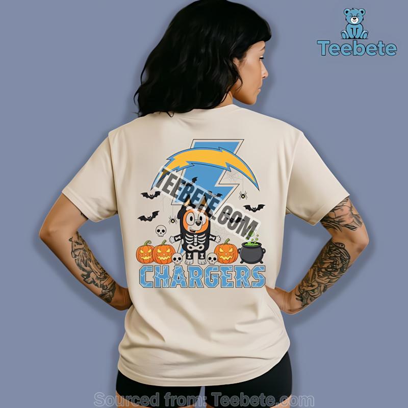 Los Angeles Chargers Bingo Bluey Halloween Skeleton Pumpkin Shirt