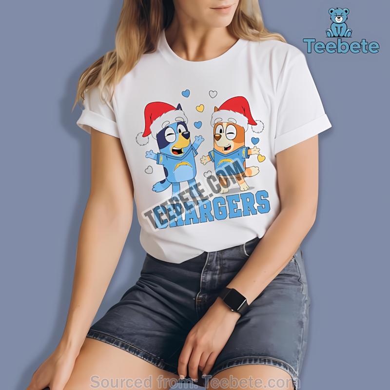 Los Angeles Chargers Bluey And Bingo Christmas Dancing Soft Shirt