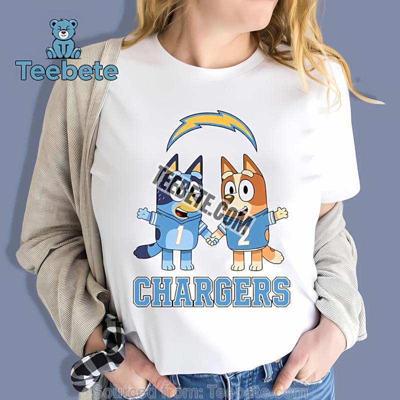 Los Angeles Chargers Bluey And Bingo Holding Hands Shirt