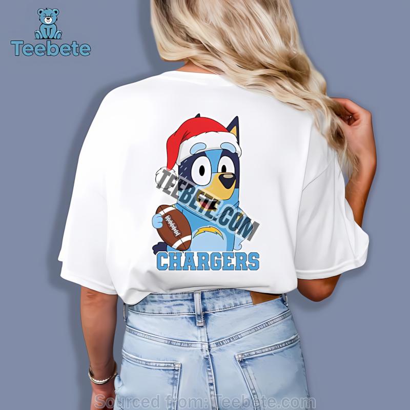 Los Angeles Chargers Bluey Christmas Santa Hat Printed Shirt