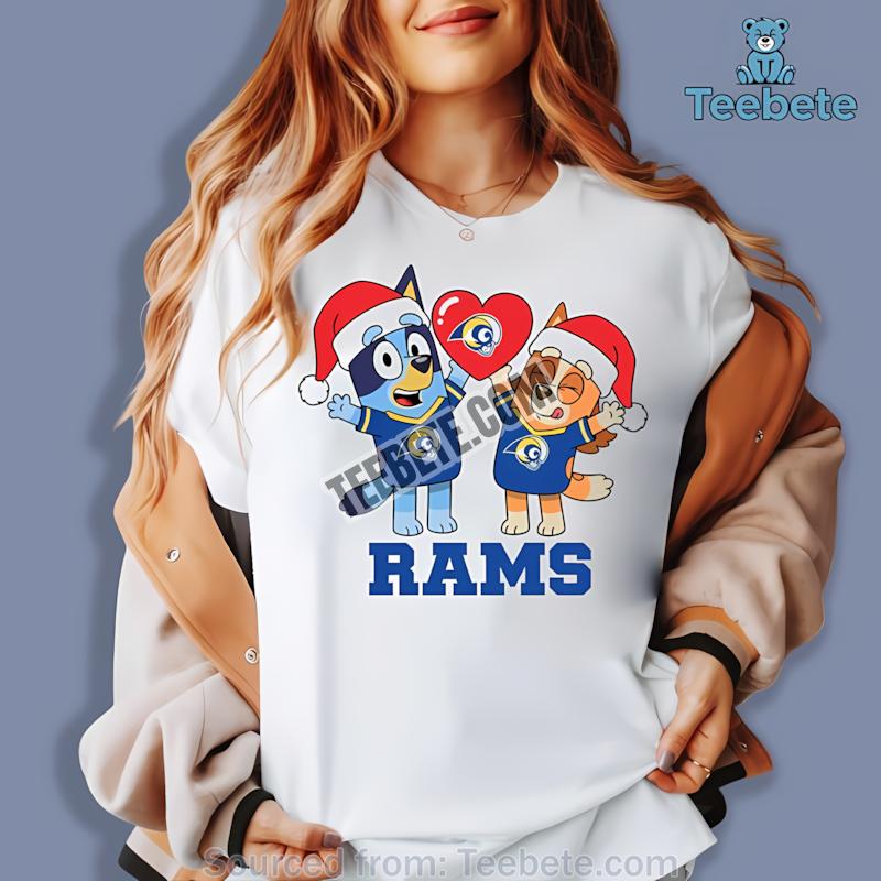 Los Angeles Rams Bluey And Bingo Christmas Heart Funny Shirt