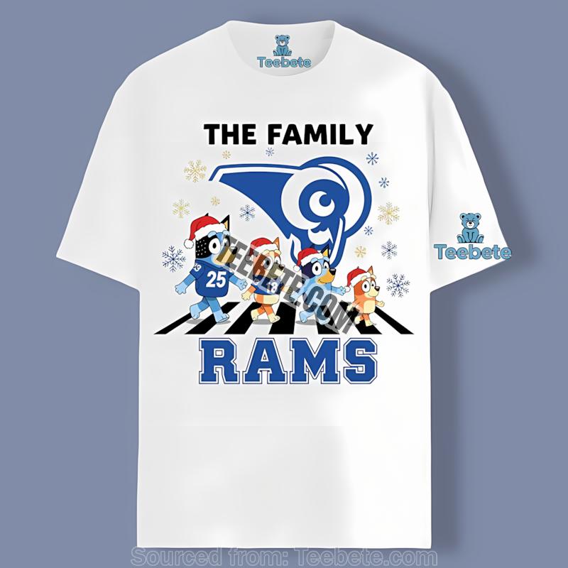Los Angeles Rams Bluey Family Christmas Snowflake Shirt