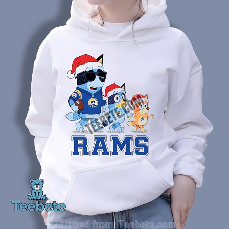 Los Angeles Rams Bluey Family Santa Hat Christmas Parade Hoodie Los Angeles Rams Bluey Family Santa Hat Christmas Parade Hoodie