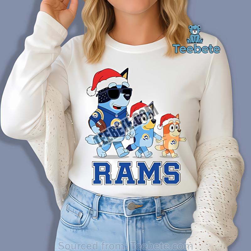 Los Angeles Rams Bluey Family Santa Hat Christmas Parade Long Sleeve Los Angeles Rams Bluey Family Santa Hat Christmas Parade Long Sleeve