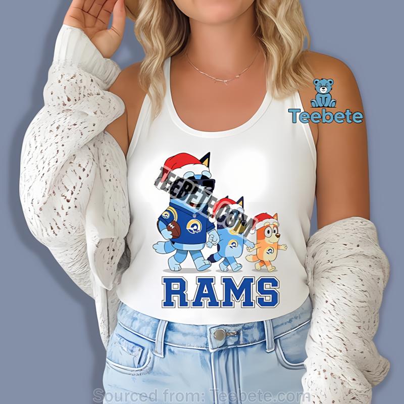 Los Angeles Rams Bluey Family Santa Hat Christmas Parade Tanktop Los Angeles Rams Bluey Family Santa Hat Christmas Parade Tanktop