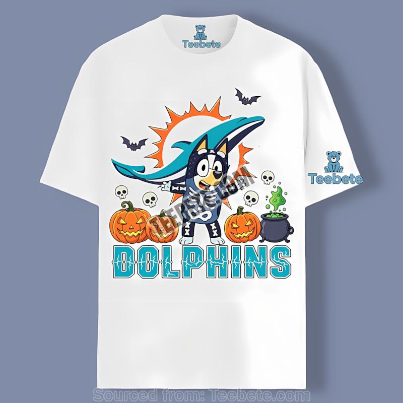 Miami Dolphins Bingo Bluey Halloween Skeleton Pumpkin Shirt