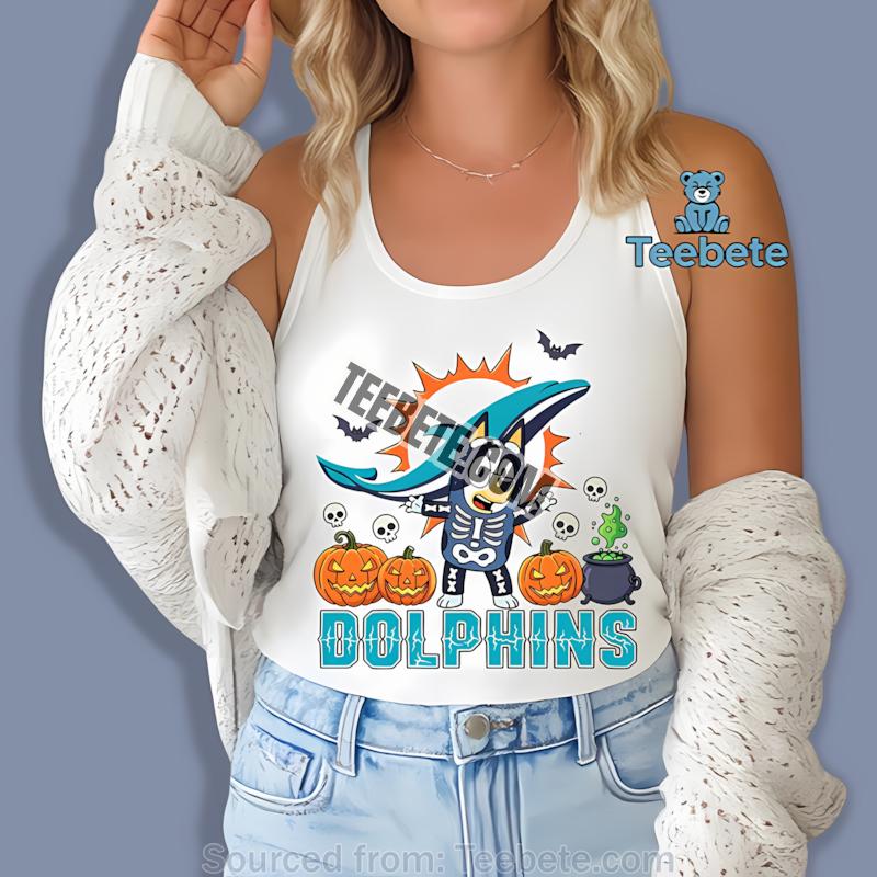 Miami Dolphins Bingo Bluey Halloween Skeleton Pumpkin Tanktop Miami Dolphins Bingo Bluey Halloween Skeleton Pumpkin Tanktop