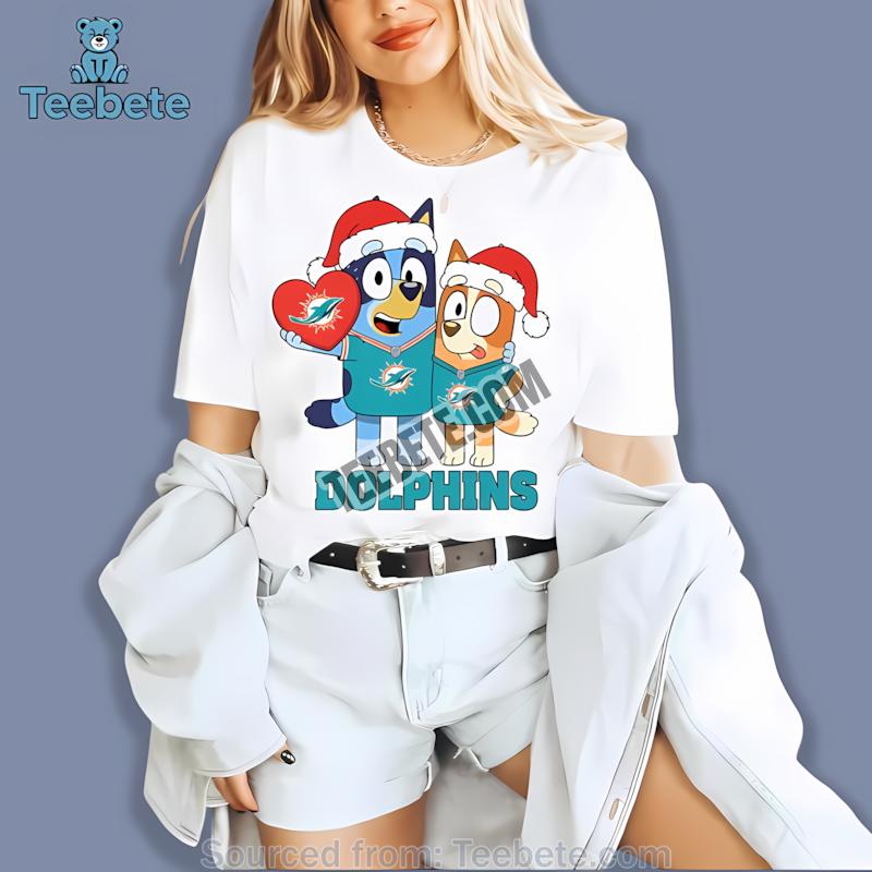Miami Dolphins Bluey And Bingo Christmas Heart Cotton Shirt