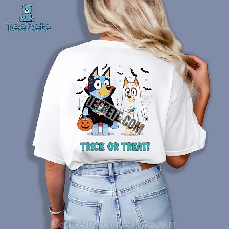Miami Dolphins Bluey Bingo Trick Or Treat Halloween Shirt