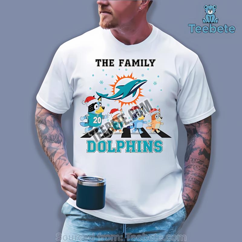 Miami Dolphins Bluey Family Christmas Snowflake Shirt