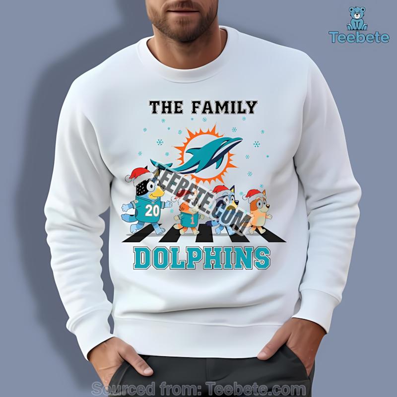 Miami Dolphins Bluey Family Christmas Snowflake Long Sleeve Miami Dolphins Bluey Family Christmas Snowflake Long Sleeve