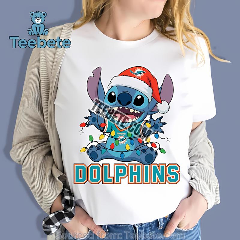 Miami Dolphins Christmas Stitch Lights Holiday Shirt