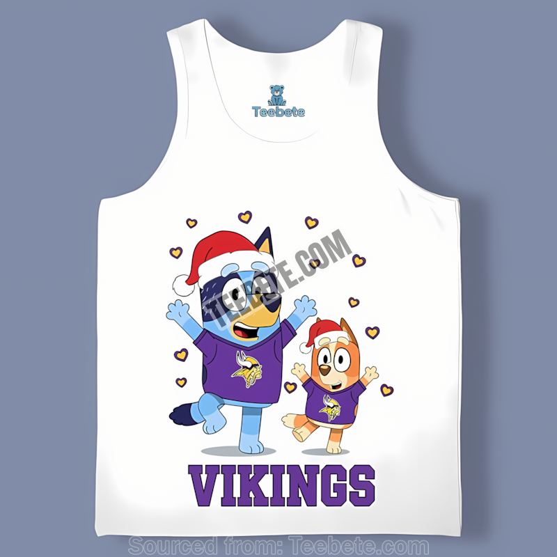 Minnesota Vikings Bluey And Bingo Christmas Dancing Tanktop Minnesota Vikings Bluey And Bingo Christmas Dancing Tanktop