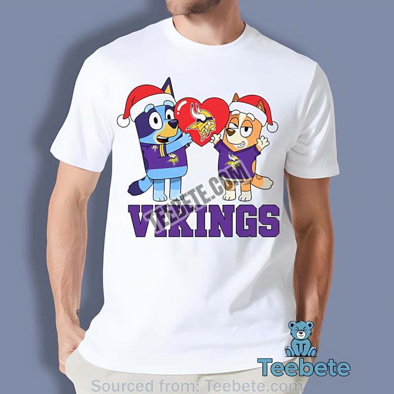 Minnesota Vikings Bluey And Bingo Christmas Heart Shirt