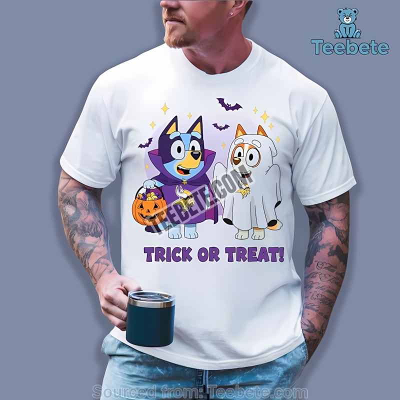 Minnesota Vikings Bluey Bingo Trick Or Treat Halloween Shirt