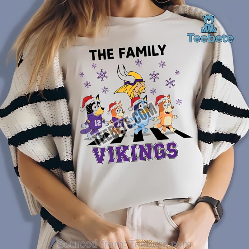Minnesota Vikings Bluey Family Christmas Snowflake Shirt