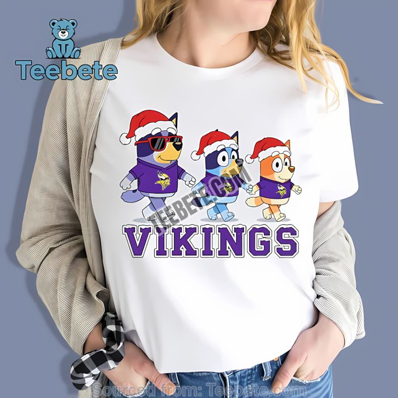 Minnesota Vikings Bluey Family Santa Hat Christmas Parade Shirt