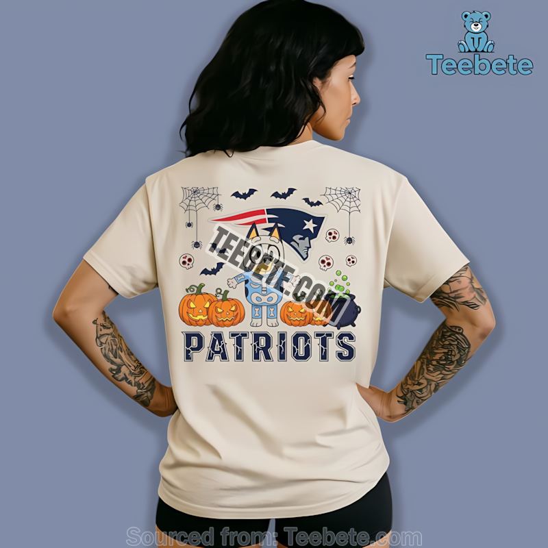 New England Patriots Bluey Bingo Halloween Skeleton Pumpkin Shirt