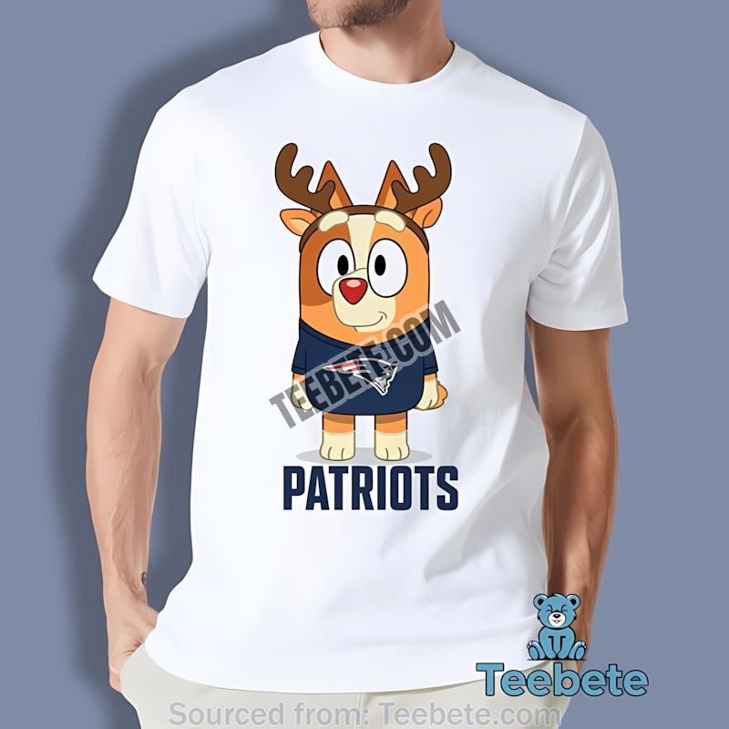 New England Patriots Bluey Bingo Reindeer Christmas Shirt