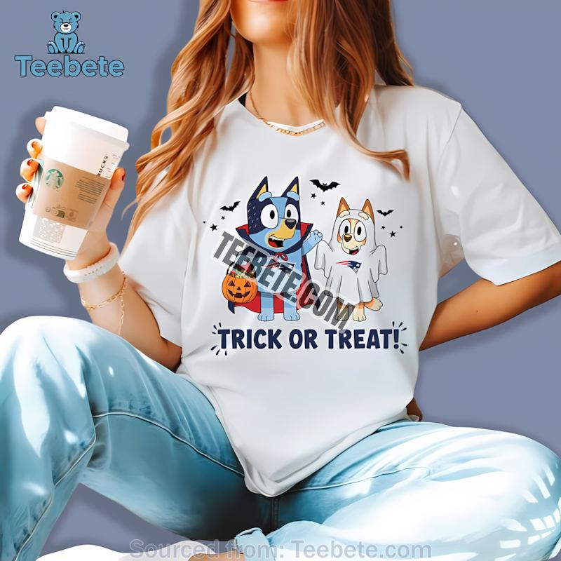 New England Patriots Bluey Bingo Trick Or Treat Halloween Shirt