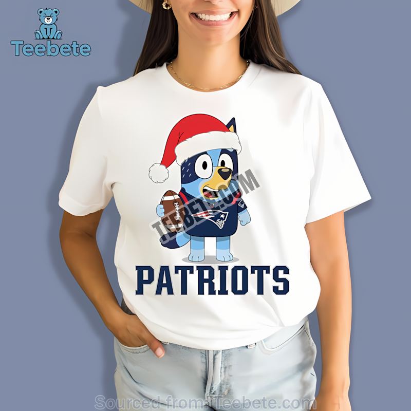 New England Patriots Bluey Christmas Santa Hat Shirt