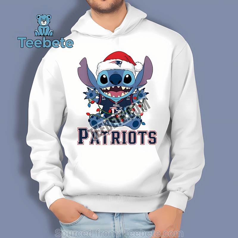New England Patriots Christmas Stitch Holiday Lights Hoodie New England Patriots Christmas Stitch Holiday Lights Hoodie