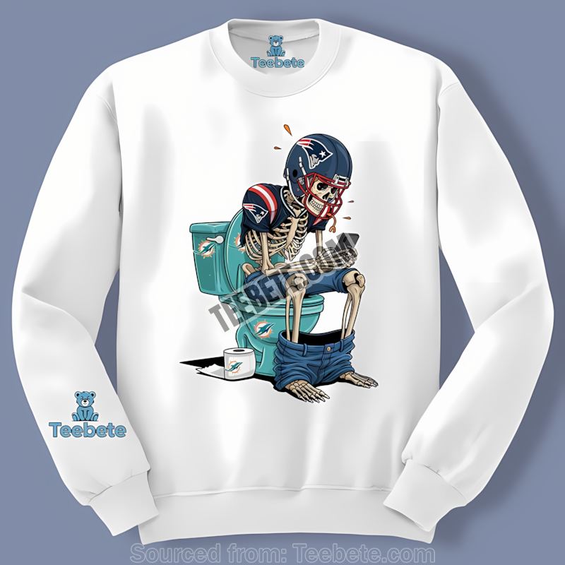 New England Patriots Skeleton Toilet Miami Dolphins Rivalry Long Sleeve New England Patriots Skeleton Toilet Miami Dolphins Rivalry Long Sleeve
