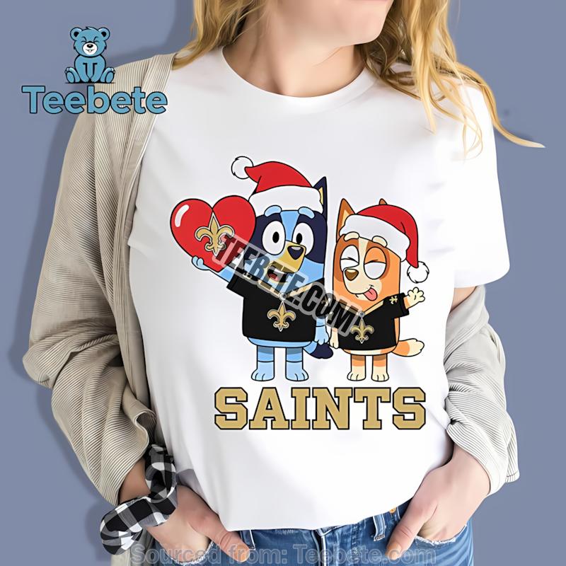 New Orleans Saints Bluey Bingo Christmas Heart Shirt