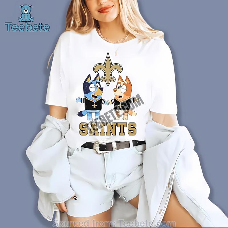 New Orleans Saints Bluey Bingo Holding Hands Shirt