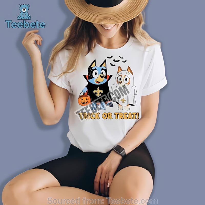 New Orleans Saints Bluey Bingo Trick Or Treat Halloween Shirt