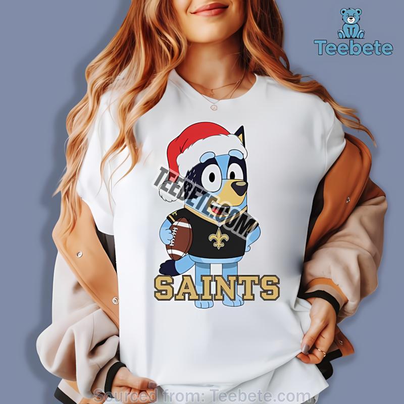 New Orleans Saints Bluey Christmas Santa Hat Shirt